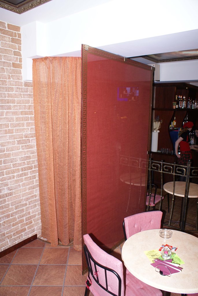  межкомнатная стекло матовое красное с декором --кафе --вид2